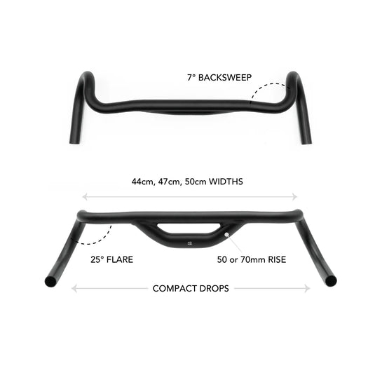 Redshift Sports Top Shelf Road Drop Handlebar - Aluminum, 31.8mm, 44cm, 50mm Rise, Black