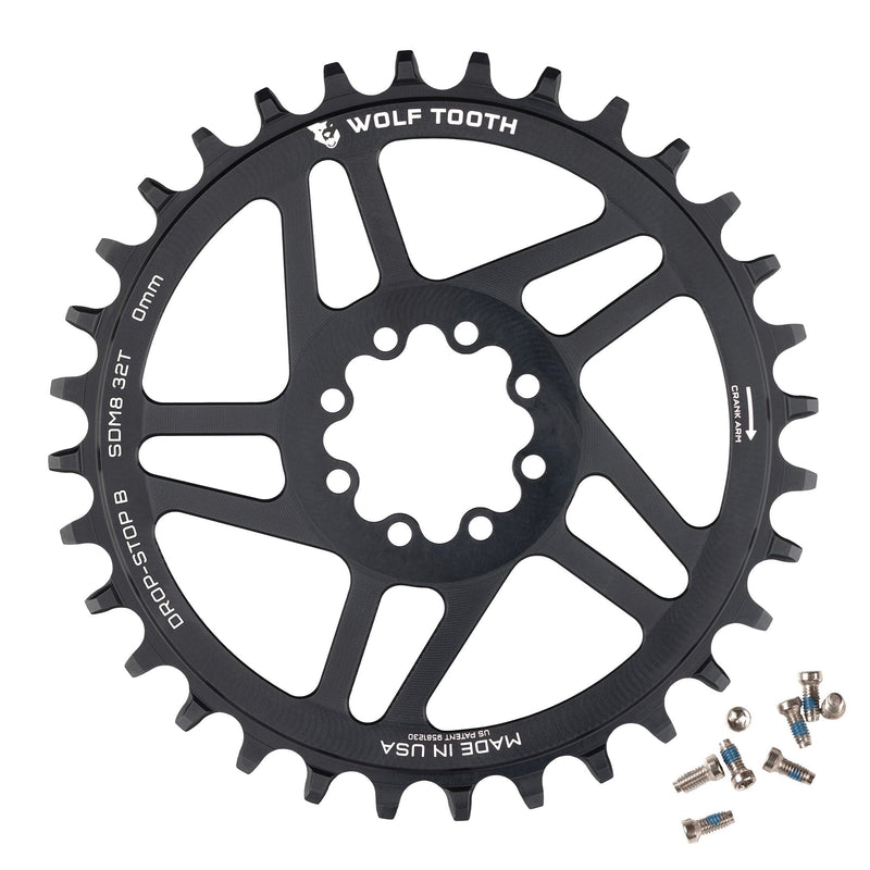 Load image into Gallery viewer, Wolf Tooth Direct Mount Chainring - 28t, SRAM Direct Mount, Drop-Stop B, For SRAM 8-Bolt Cranksets, 3mm Offset, Black
