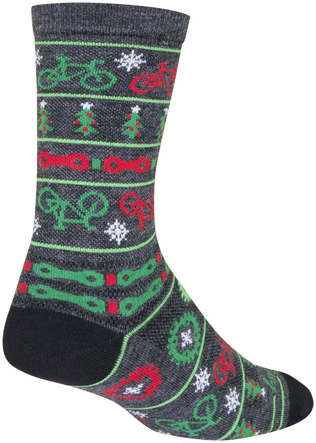 Load image into Gallery viewer, SockGuy Wool Ride Merry Crew Socks - 6", Gray/Red/Green, Small/Medium
