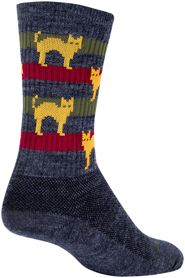 Load image into Gallery viewer, Pack of 2 SockGuy Wool Catz Socks 6 inch Gray Yellow Red Small Medium Unisex
