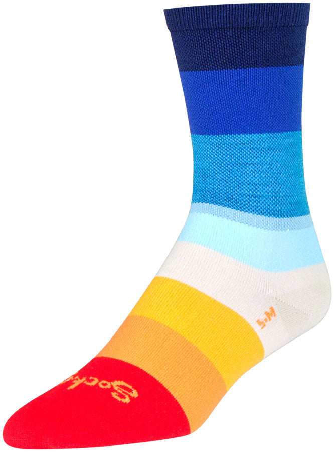Load image into Gallery viewer, SockGuy Crew 70's Socks Multi Color Stripes 6 inch Blue Large X-Large Unisex
