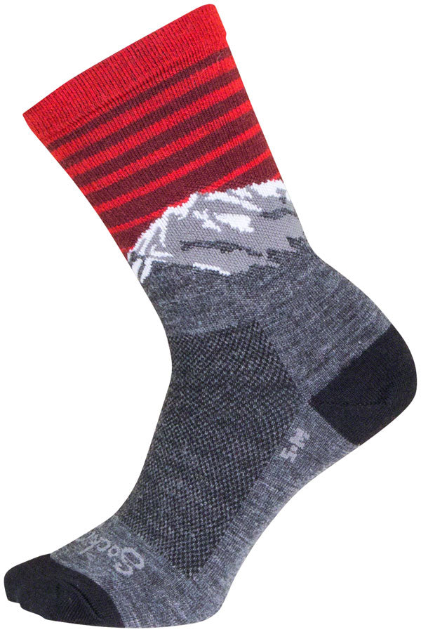 Load image into Gallery viewer, SockGuy Summit Wool Socks - 6", Gray/Red/White, Small/Medium
