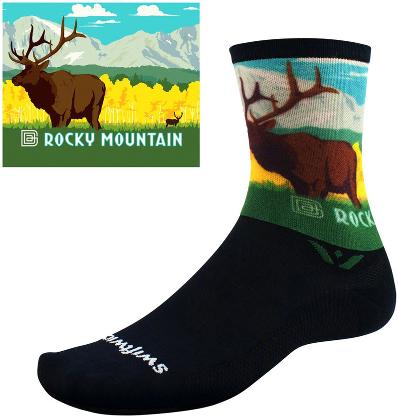 Load image into Gallery viewer, Swiftwick Vision Impression National Park Crew Socks - 6", Rocky Mountains, Large
