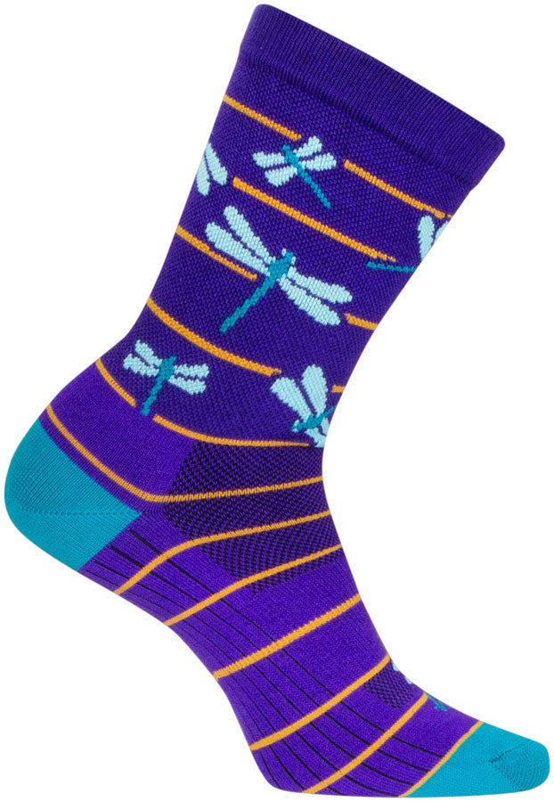 Load image into Gallery viewer, SockGuy Dragonflies Crew Socks - 6", Purple/Blue/Orange, Large/X-Large
