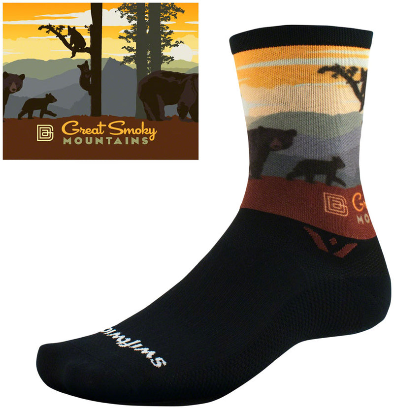 Load image into Gallery viewer, Swiftwick Vision Impression National Park Crew Socks - 6", Great Smoky Mountain Bears, Small

