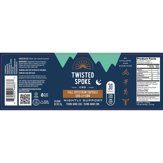 Twisted Spoke CBD Full Spectrum CBN Nano Capsules, 30ct - 25mg - NLA