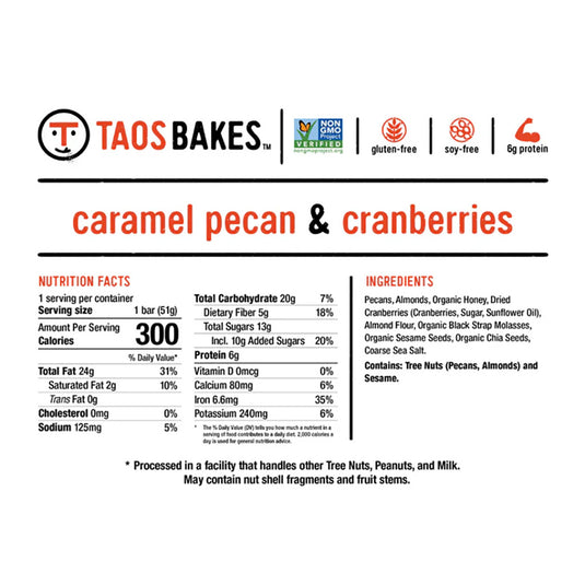Taos Bakes Energy Bar, Caramel Pecan, 12/Count NLA