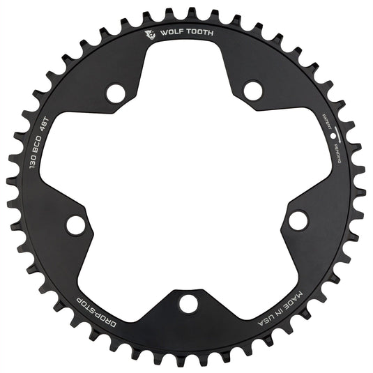 Wolf Tooth Chainring 44t 130 BCD 5-Bolt 10/11/12-Spd Alloy Blk Road Cyclocros