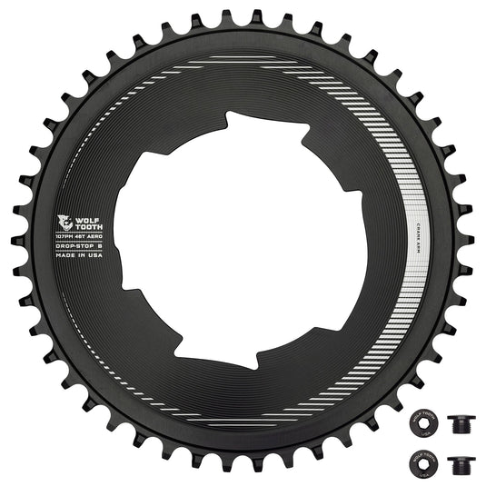 Premium Wolf Tooth Aero 107 BCD Chainrings – Lightweight Aluminum, Drop-Stop® Tech, Optimized for SRAM Eagle & Flattop Chains, Cycling Parts