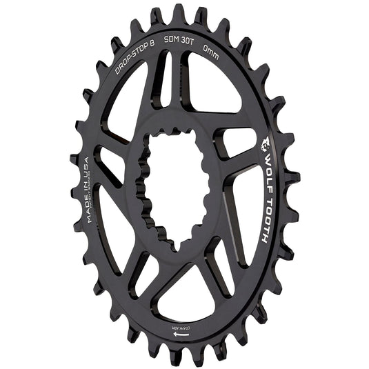 Wolf Tooth Direct Mount Chainring - 30t, SRAM Direct Mount, Drop-Stop B, For SRAM 3-Bolt Boost Cranks, 3mm Offset, Black