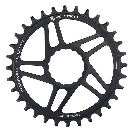 Wolf Tooth 34T Drop-Stop Chainring for Race Face Cinch Cranks | 7075 Aluminum, Mud Shedding, Chain Retention