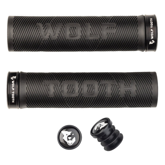 Wolf Tooth Echo Lock-On MTB Grips - Tacky Rubber, Aluminum Collars