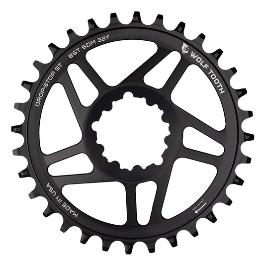 Wolf Tooth Direct Mount Chainring - 34t, SRAM Direct Mount, Drop-Stop B, For SRAM 3-Bolt Boost Cranks, 3mm Offset, Black