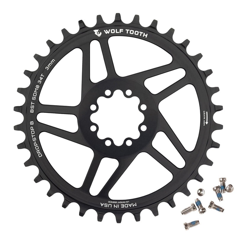 Load image into Gallery viewer, Wolf Tooth Direct Mount Chainring - 28t, SRAM Direct Mount, Drop-Stop B, For SRAM 8-Bolt Cranksets, 3mm Offset, Black
