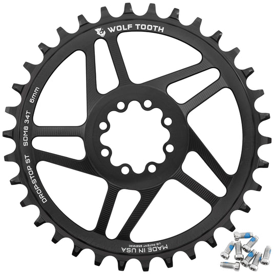 Wolf Tooth Direct Mount Chainring - 28t, SRAM Direct Mount, Drop-Stop B, For SRAM 8-Bolt Cranksets, 3mm Offset, Black