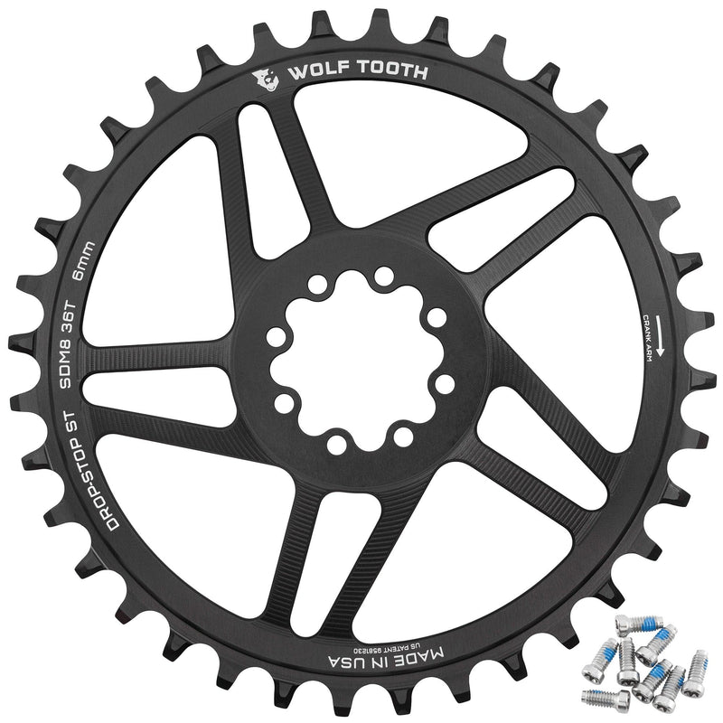 Load image into Gallery viewer, Wolf Tooth Direct Mount Chainring - 28t, SRAM Direct Mount, Drop-Stop B, For SRAM 8-Bolt Cranksets, 3mm Offset, Black
