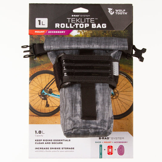 Wolf Tooth B-RAD TekLite Roll-Top Bag 1L Gray Bag and strap