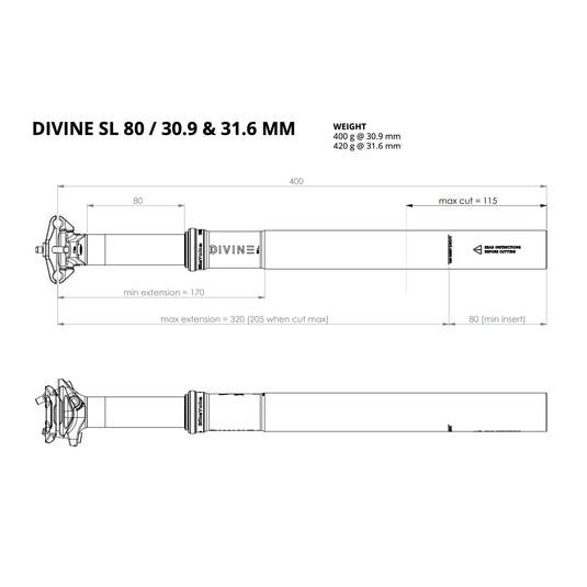 Bike Yoke Divine SL Seatpost Without Remote(80)31.6x400mm