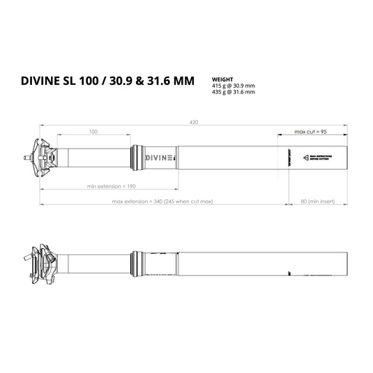 Bike Yoke Divine SL Seatpost Without Remote (100)30.9x420mm