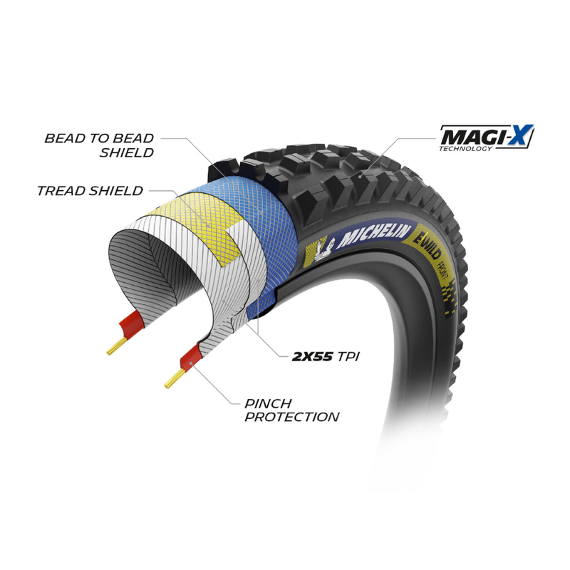 Load image into Gallery viewer, Michelin E-WILD RACING LINE Mountain Tires for E-Enduro &amp; MTB, 29"x2.40/2.60, Tubeless-Ready, Magi-X Compound, Folding Bead, Black
